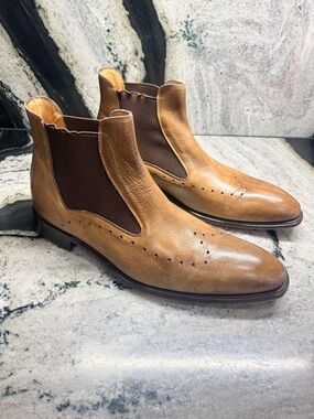 Stefano Branchini Tan Brogue Chelsea Boots Men’s Size 9 UK 10 US Made Italy